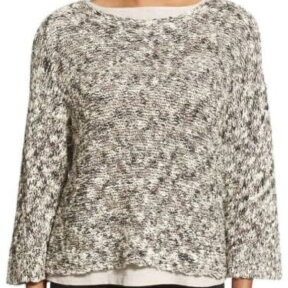 Eileen Fisher Natural Black Bateau Neck Boxy Sweater - Picture 1 of 3